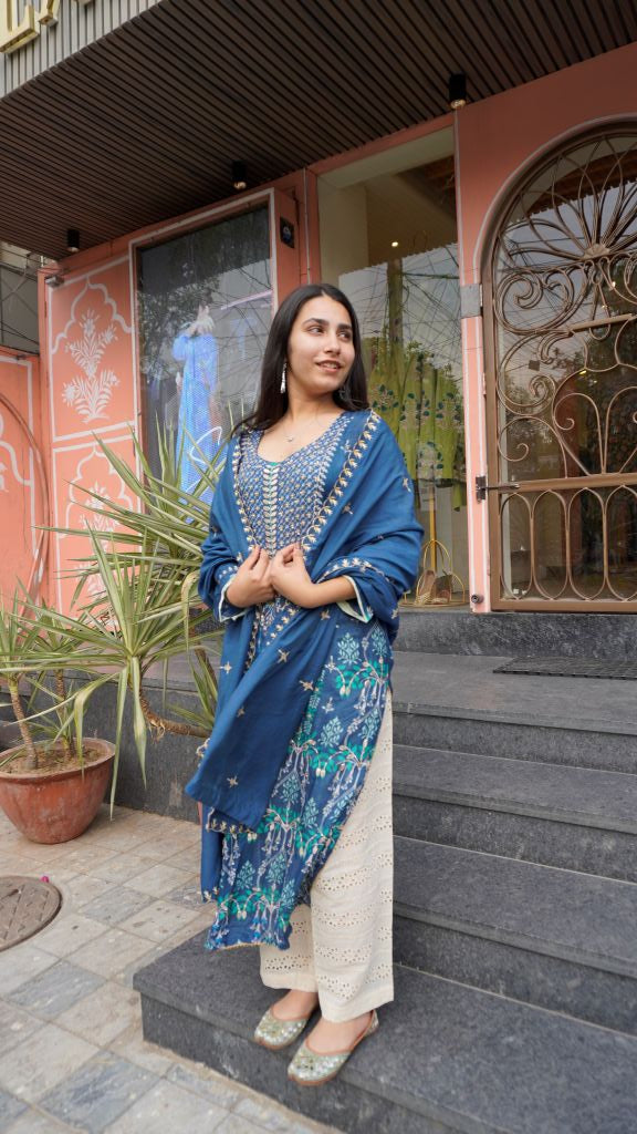 Wani Blue Straight Kurta Set