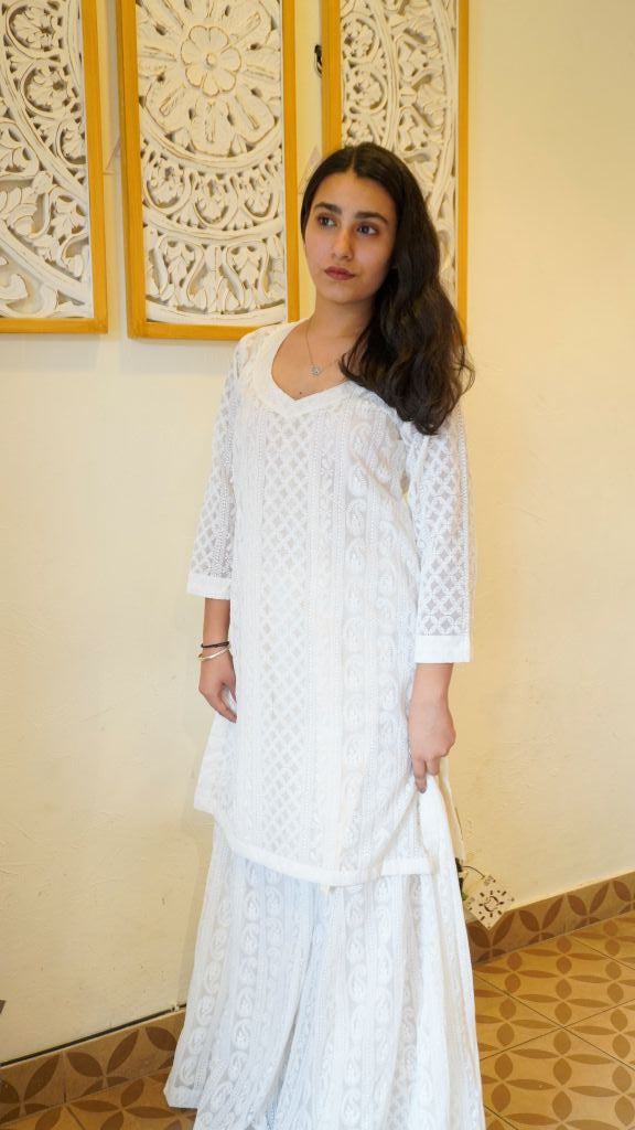 White Chicken Sharara Set