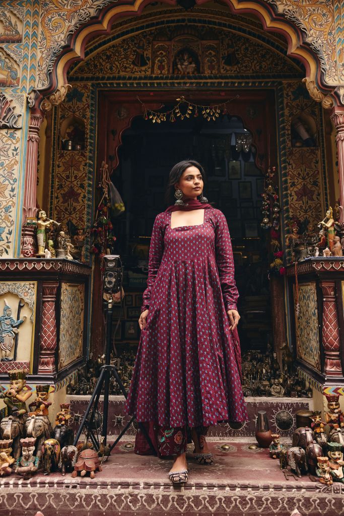 Umrao Wine Anarkali Set