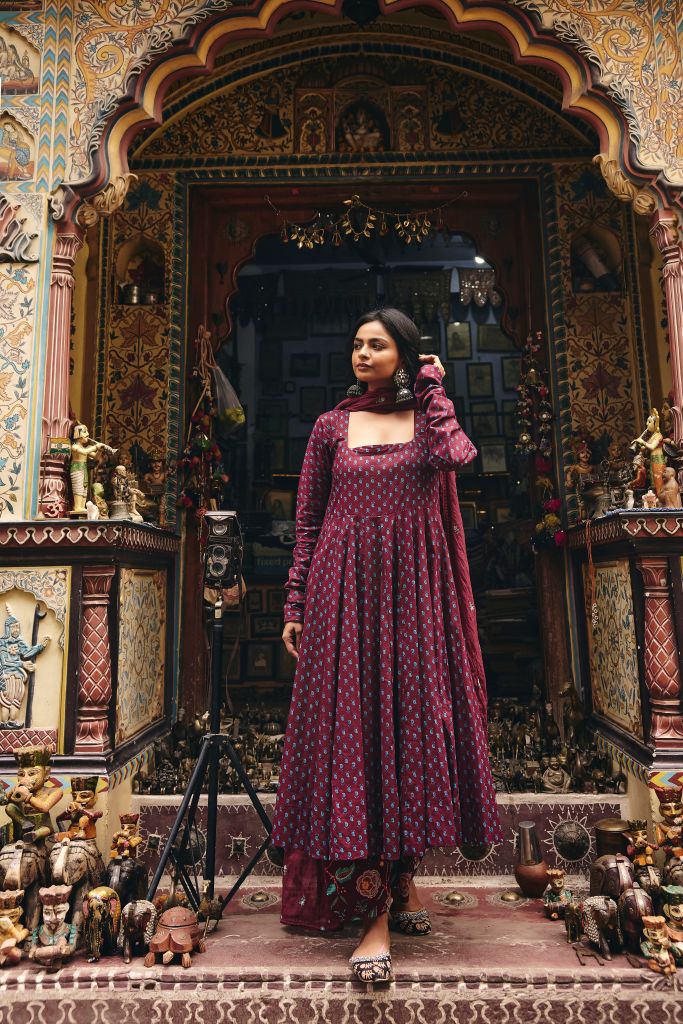 Umrao Wine Anarkali Set