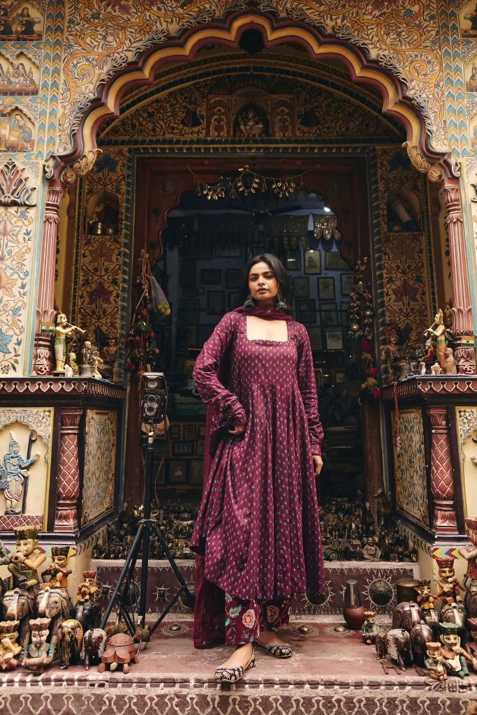 Umrao Wine Anarkali Set