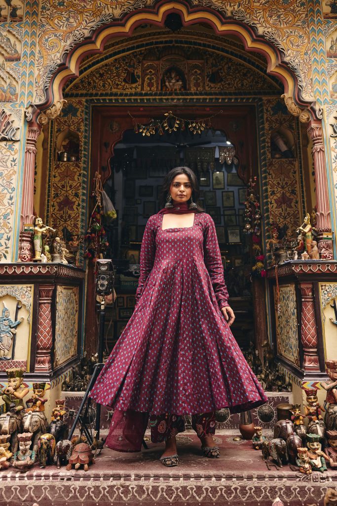 Umrao Wine Anarkali Set