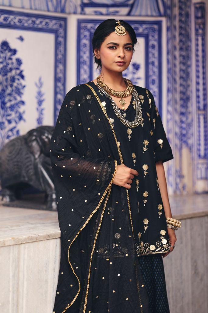 Sheesh Black Sharara Set