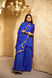 Saqi Electric Blue Georgette Embroidered Sharara Set With Dupatta - view 3