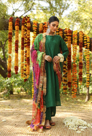 Hema Green Silk Straight Set With Leheriya Dupatta 5
