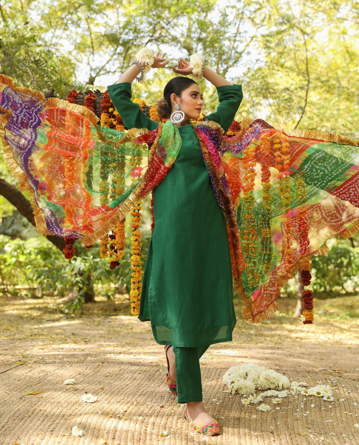 Hema Green Silk Straight Set With Leheriya Dupatta