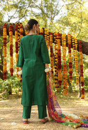 Hema Green Silk Straight Set With Leheriya Dupatta 7