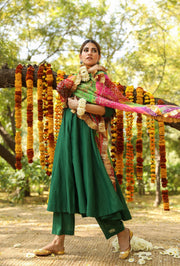 Hema Green Silk Anarkali Set With Leheriya Dupatta 2