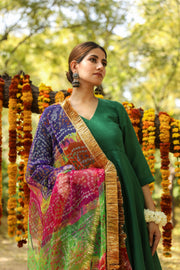 Hema Green Silk Anarkali Set With Leheriya Dupatta 4