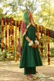 Hema Green Silk Anarkali Set With Leheriya Dupatta 3