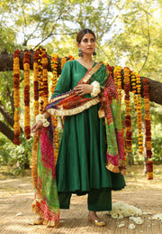 Hema Green Silk Anarkali Set With Leheriya Dupatta 6
