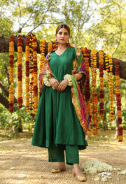 Hema Green Silk Anarkali Set With Leheriya Dupatta 5