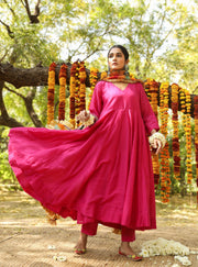 Hema Pink Silk Anarkali Set With Leheriya Dupatta 6