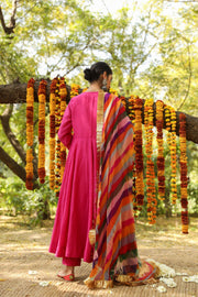 Hema Pink Silk Anarkali Set With Leheriya Dupatta 8