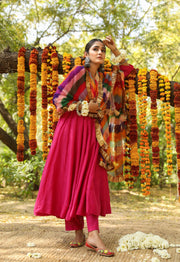 Hema Pink Silk Anarkali Set With Leheriya Dupatta 5