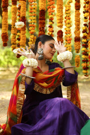 Hema Purple Silk Anarkali Set With Leheriya Dupatta 2