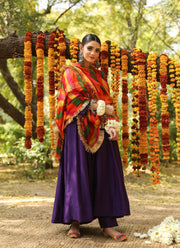 Hema Purple Silk Anarkali Set With Leheriya Dupatta 3