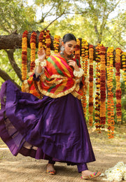 Hema Purple Silk Anarkali Set With Leheriya Dupatta 4