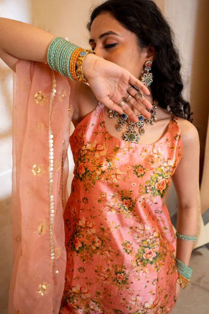 Nirali Peach Anarkali set Gulabo Jaipur