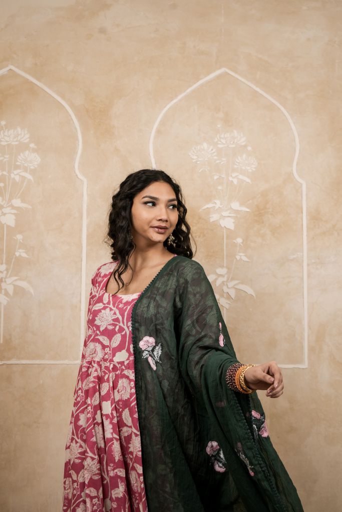 Sparrow Pink Anarkali Set