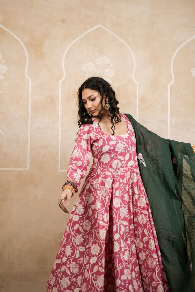 Sparrow Pink Anarkali Set