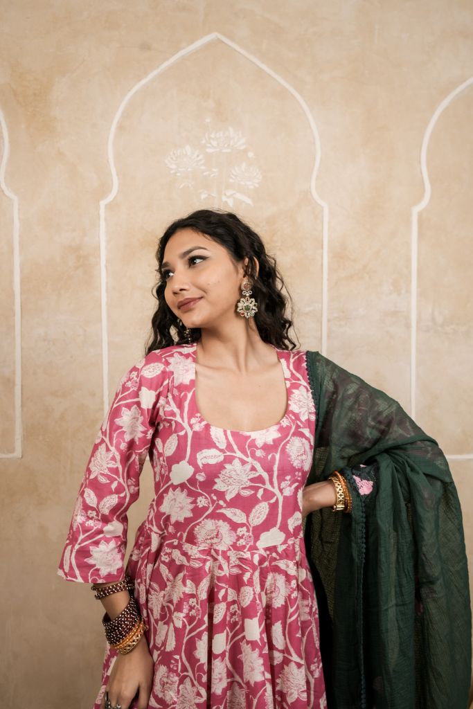 Sparrow Pink Anarkali Set