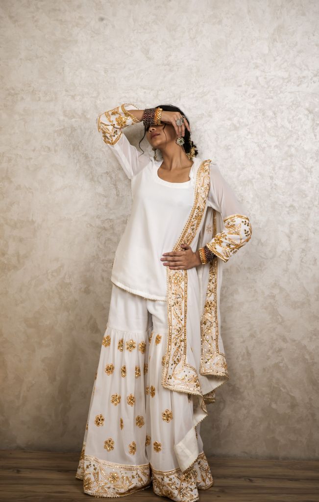 Afroz White Sharara set