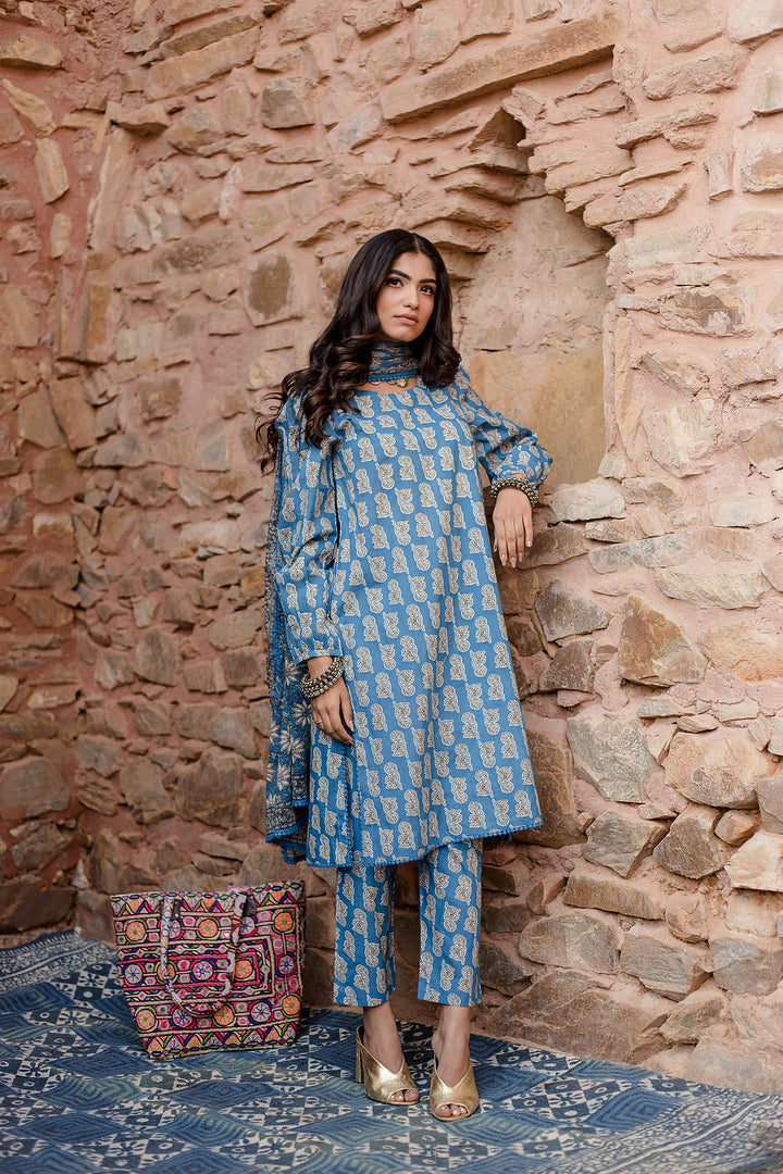 Kayal Blue Kurta Set With Voil Dupatta