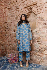 Kayal Blue Kurta Set With Voil Dupatta 3