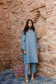 Kayal Blue Kurta Set With Voil Dupatta 4