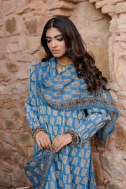 Kayal Blue Kurta Set With Voil Dupatta 5