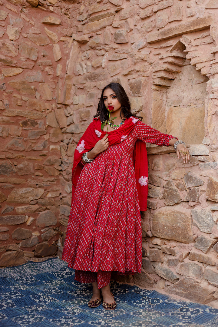 Padma Red Anarkali Set