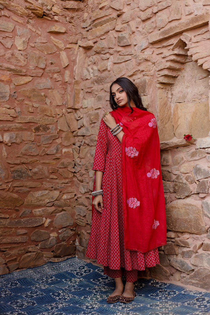 Padma Red Anarkali Set