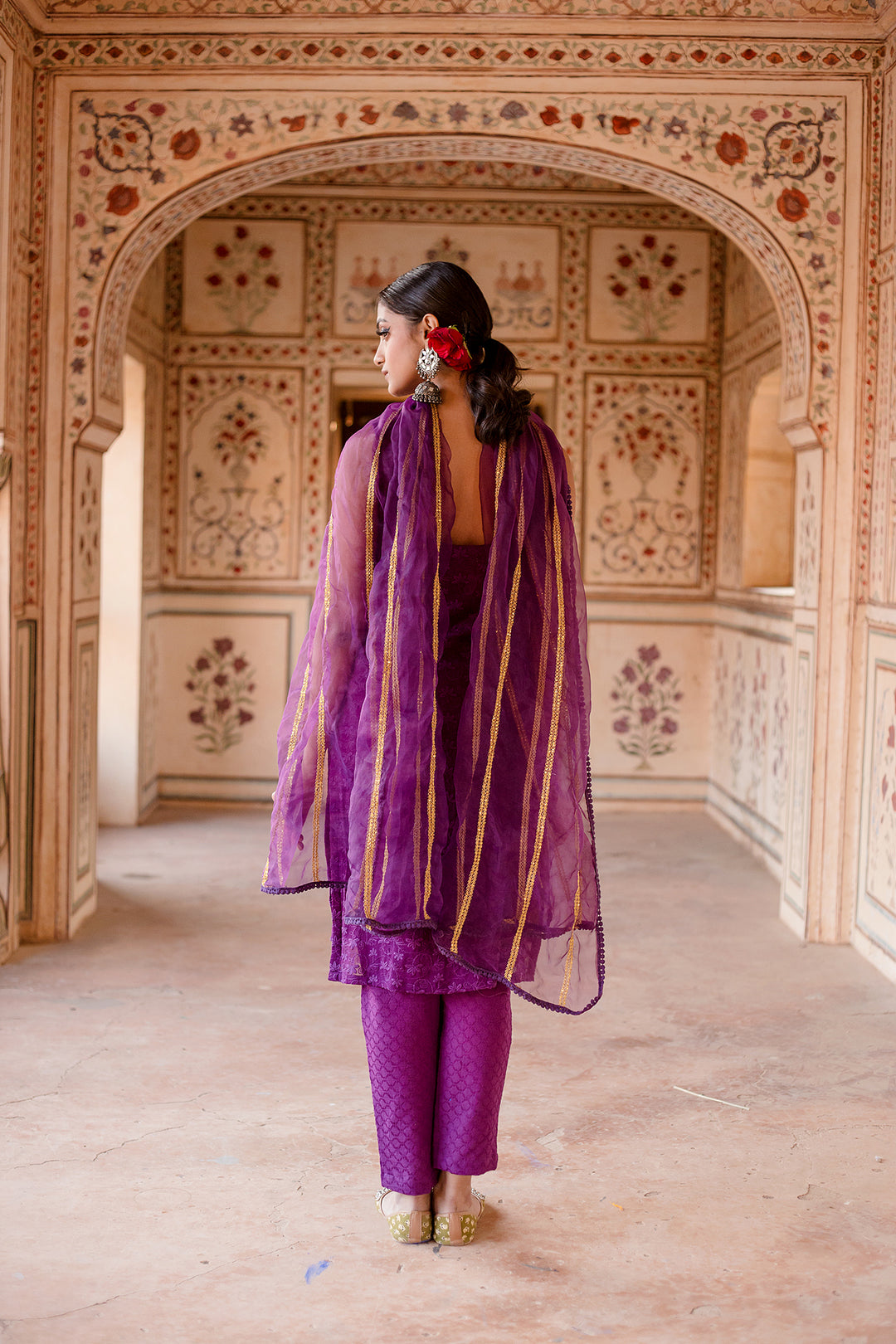 Imrat Cut Sleeves Purple Straight Set