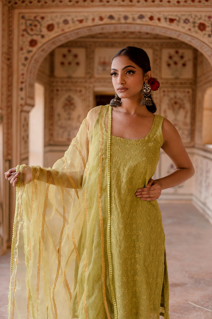 Imrat Cut Sleeves Green Straight Set
