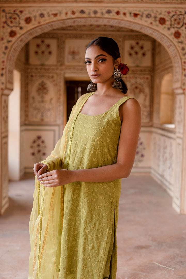 Imrat Cut Sleeves Green Straight Set