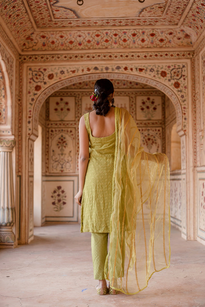 Imrat Cut Sleeves Green Straight Set