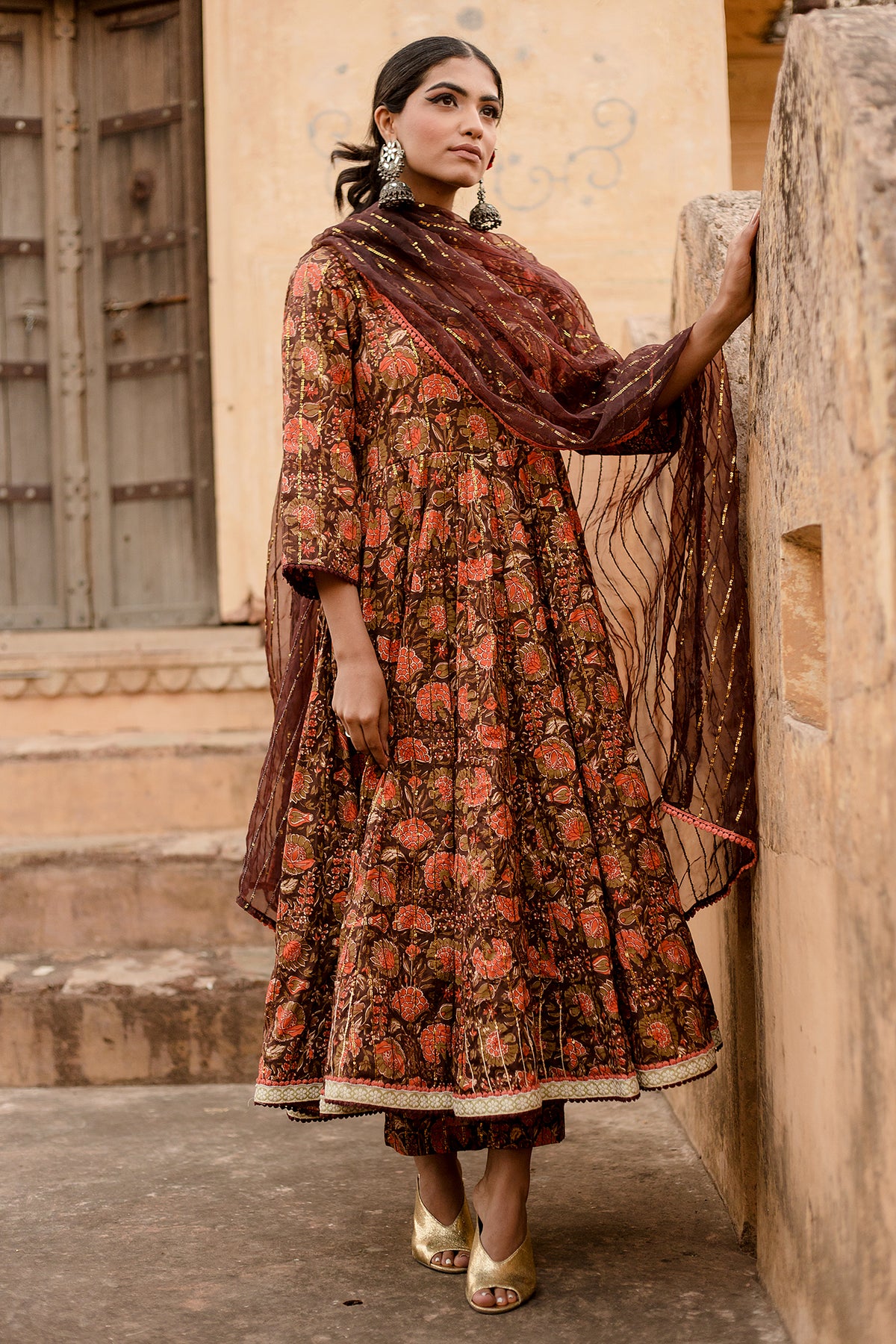 Prital Taari Brown Anarkali Set Gulabo Jaipur