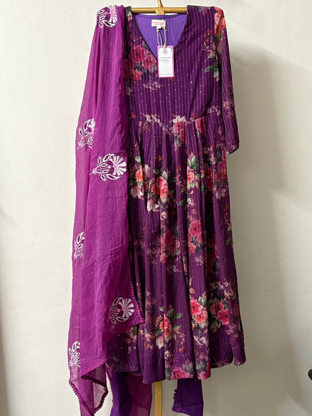 PURPLE TAARI ANARKALI SET