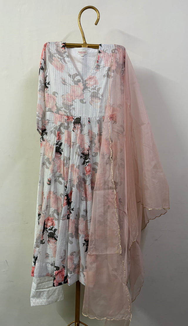WHITE TAARI ANARKALI SET