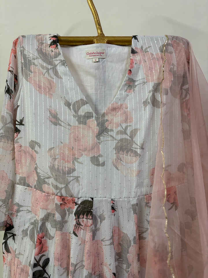 WHITE TAARI ANARKALI SET Gulabo Jaipur