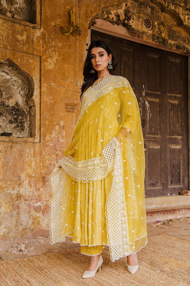 Hairat Yellow Anarkali Set