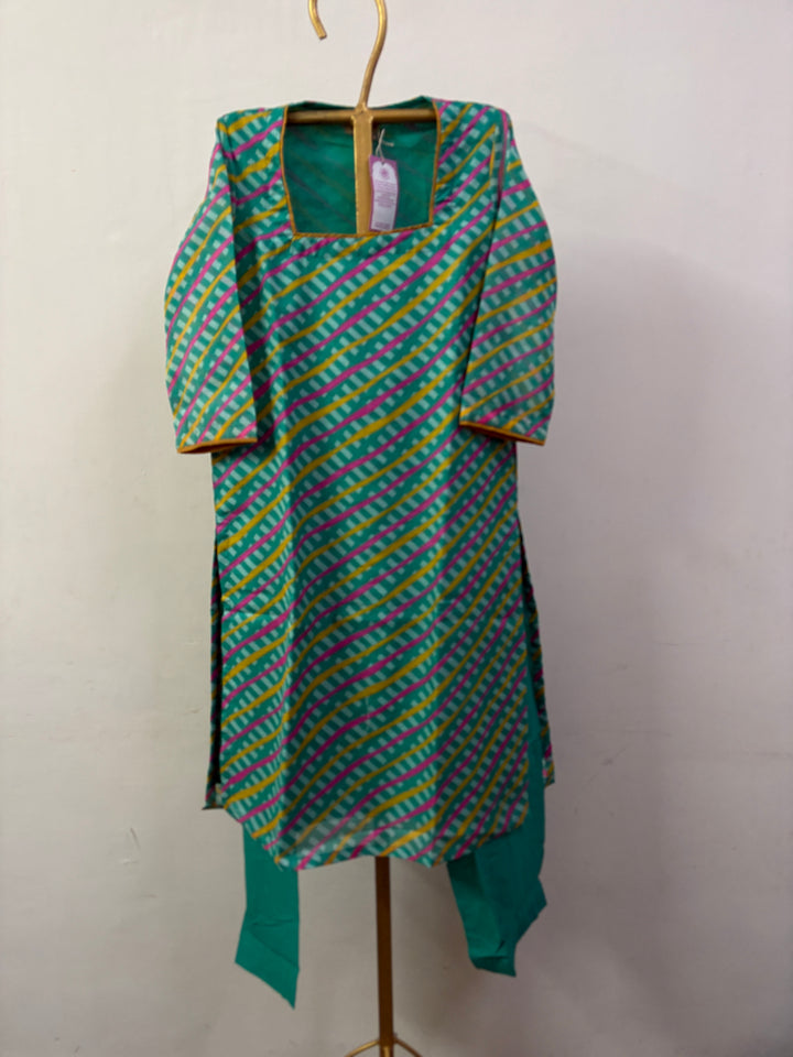 LEHERIYA GREEN KURTA SET