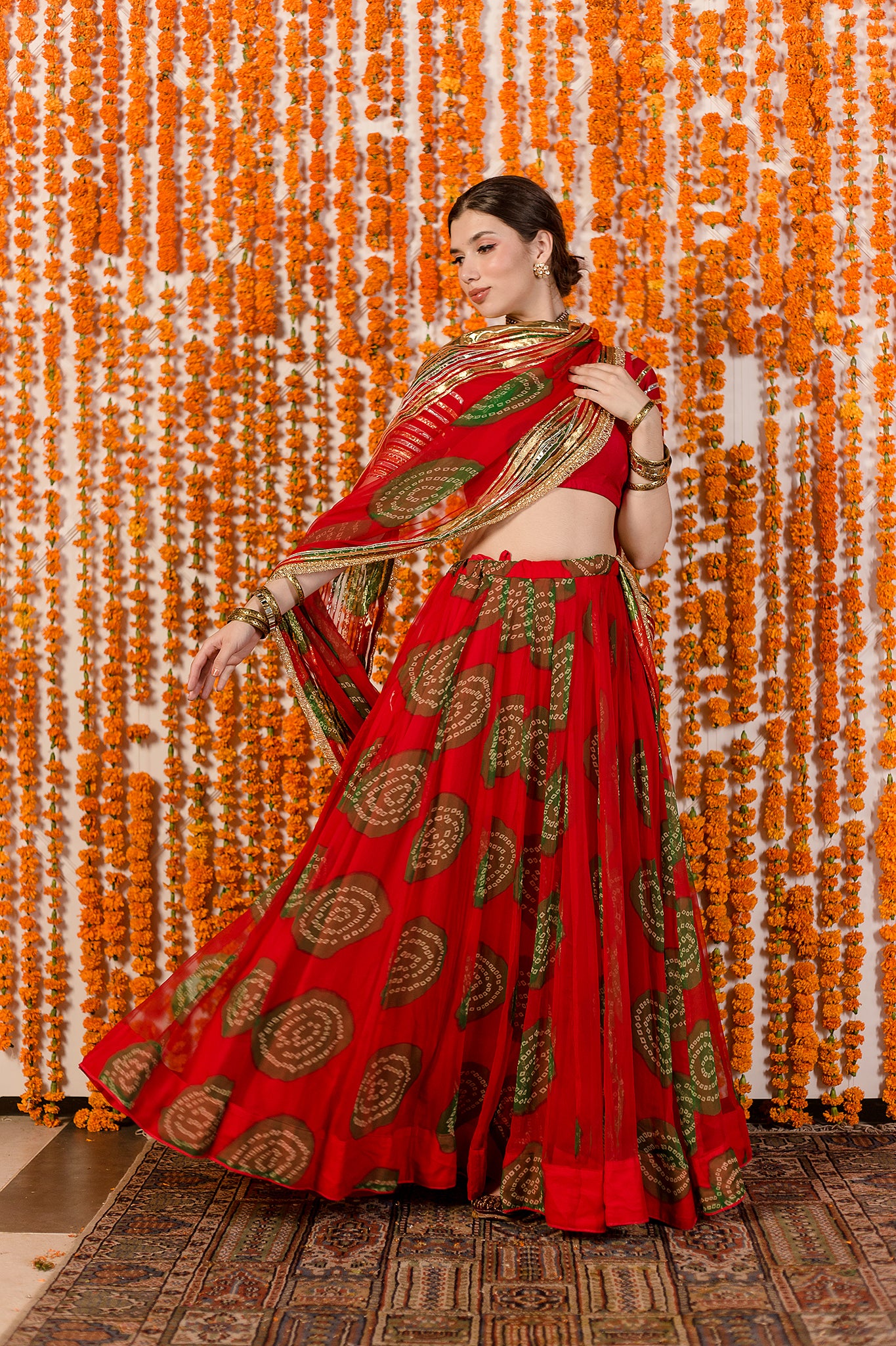 CHANCHAL RED GEORGETTE LEHENGA SET WITH DUPATTA