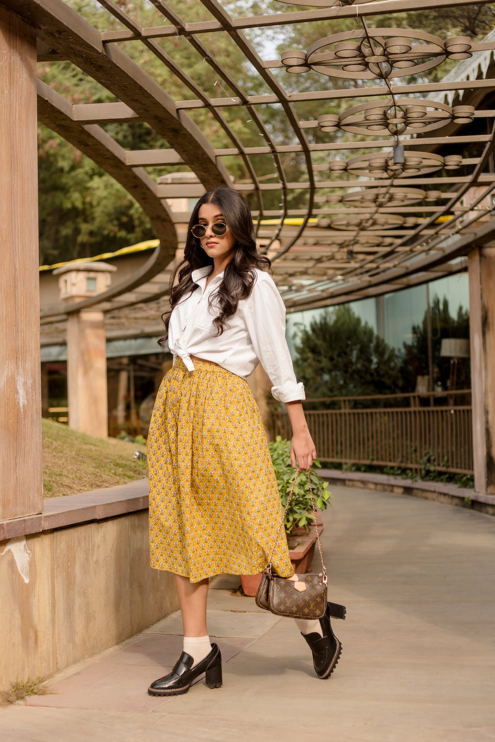 Betty Yellow Skirt Block Print With Intricate Designs