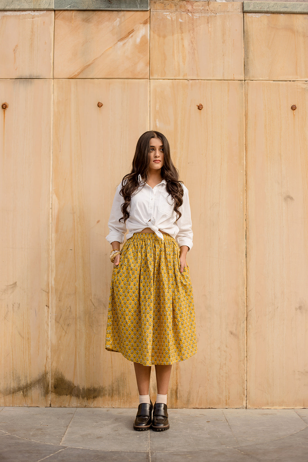 Betty Yellow Skirt Block Print With Intricate Designs