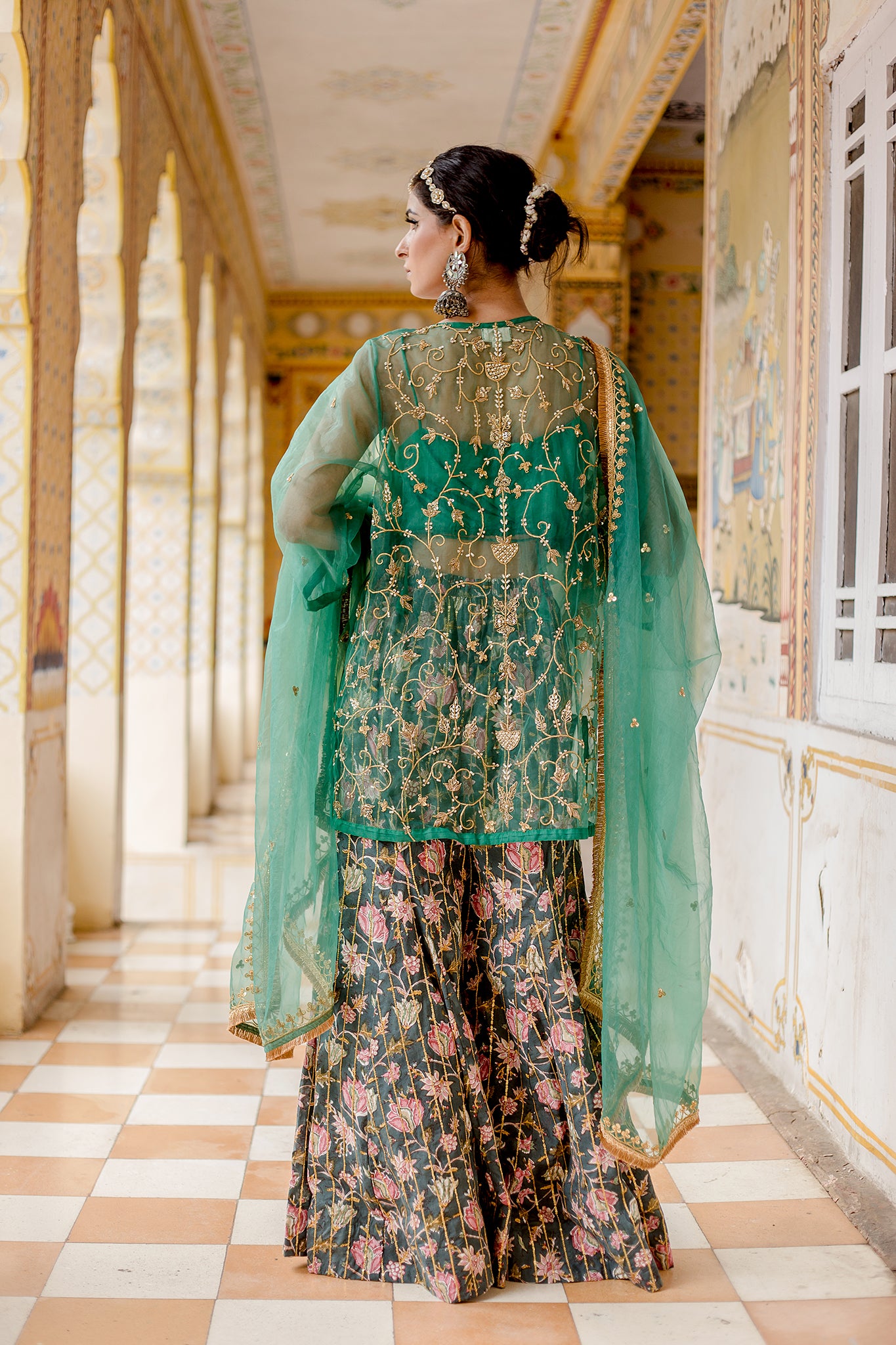 ATEFA GREEN SHARARA SET