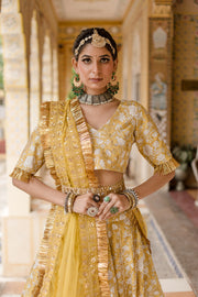 Gota Patti Shehzadi Yellow Cotton Block Print Lehenga Set With Organza Dupatta Gulabo Jaipur