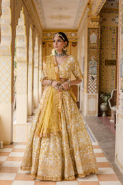 Gota Patti Shehzadi Yellow Cotton Block Print Lehenga Set With Organza Dupatta Gulabo Jaipur