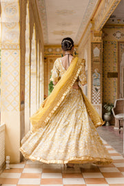 Gota Patti Shehzadi Yellow Cotton Block Print Lehenga Set With Organza Dupatta Gulabo Jaipur